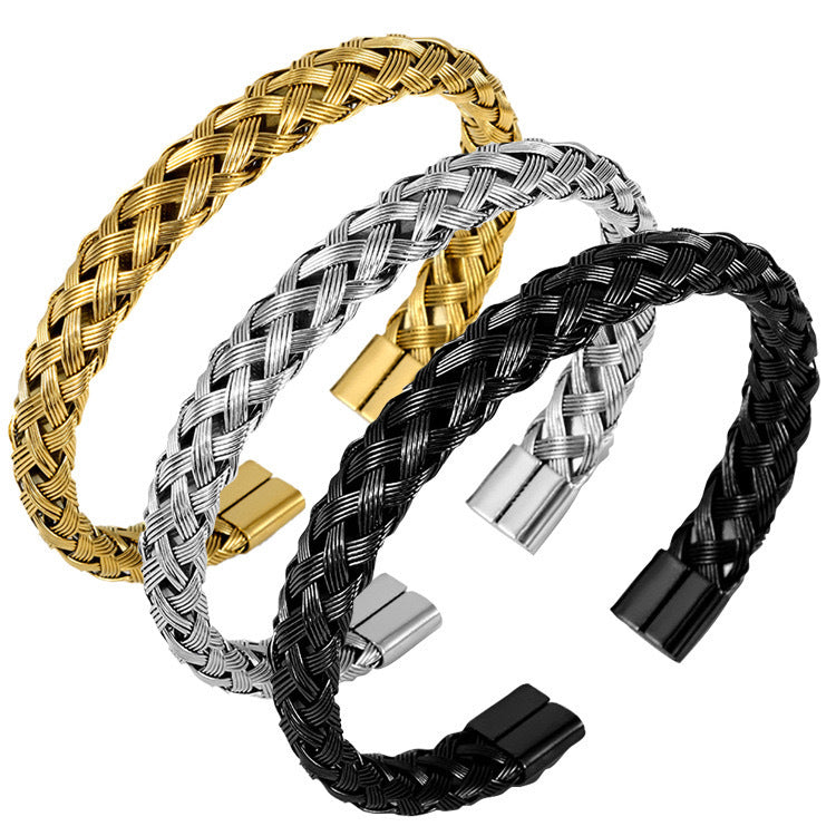 Planderful Everyday Genie Stainless Steel Twist Woven Bracelet For Men Open Cuff