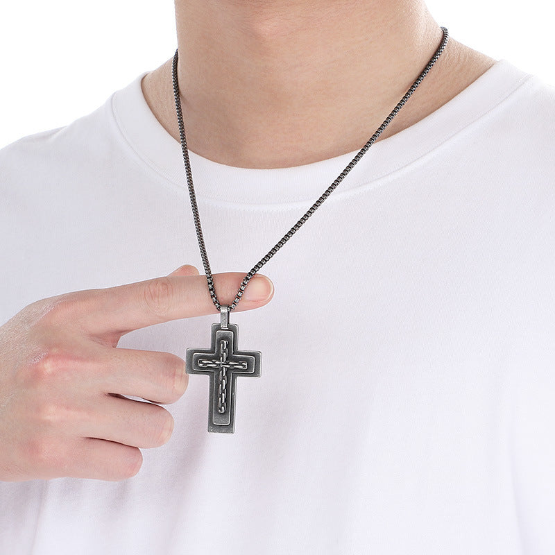 Planderful Cross Necklace for Men Stainless Steel MultiLayer