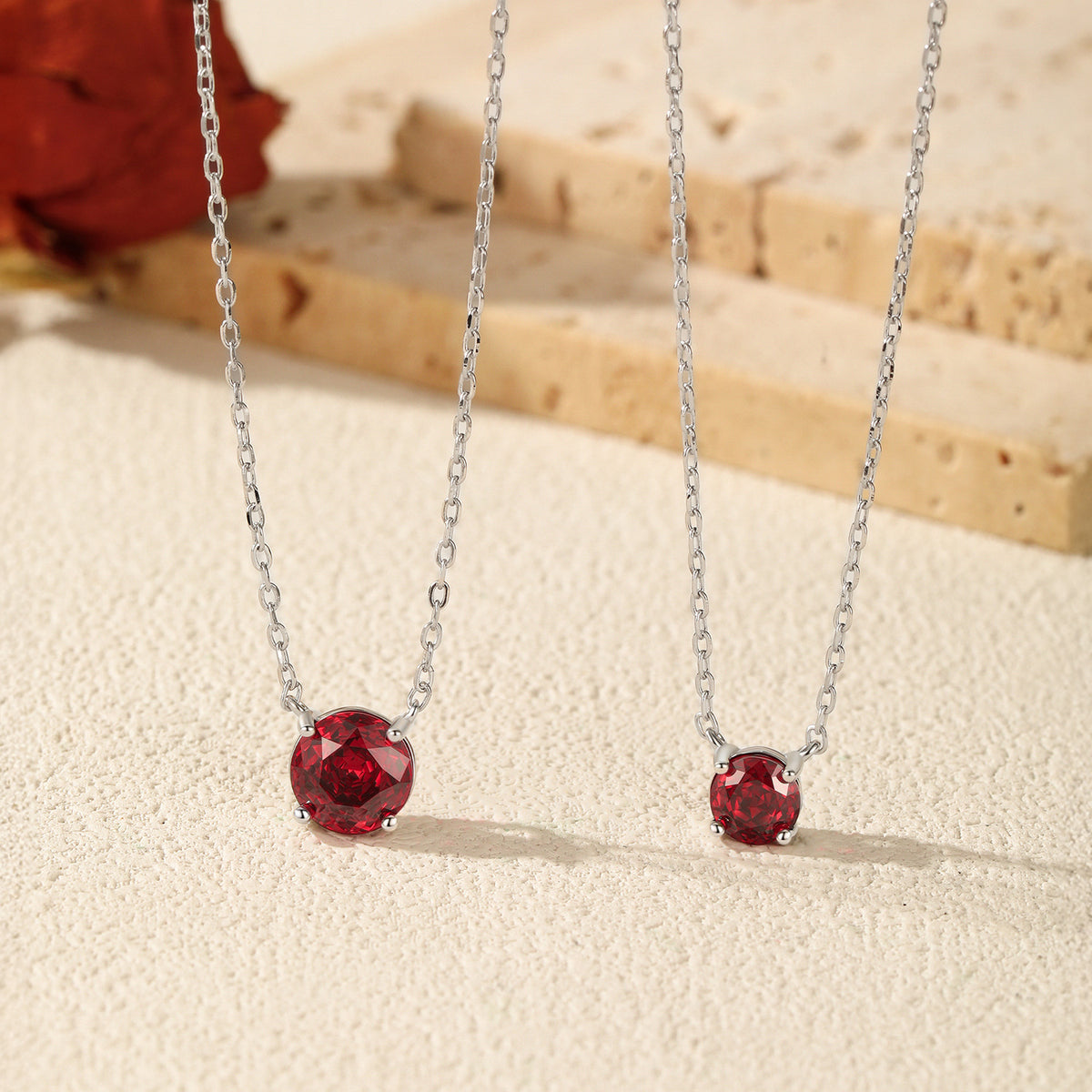 925 Sterling Silver Pomegranate Red Zircon Pendant Necklace