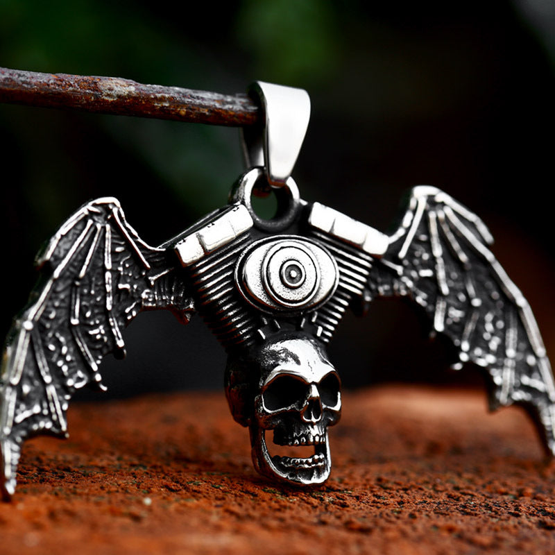 Titanium Steel Gothic Bat Skull Pendant for Men - Retro Cross-Border Wholesale Jewelry