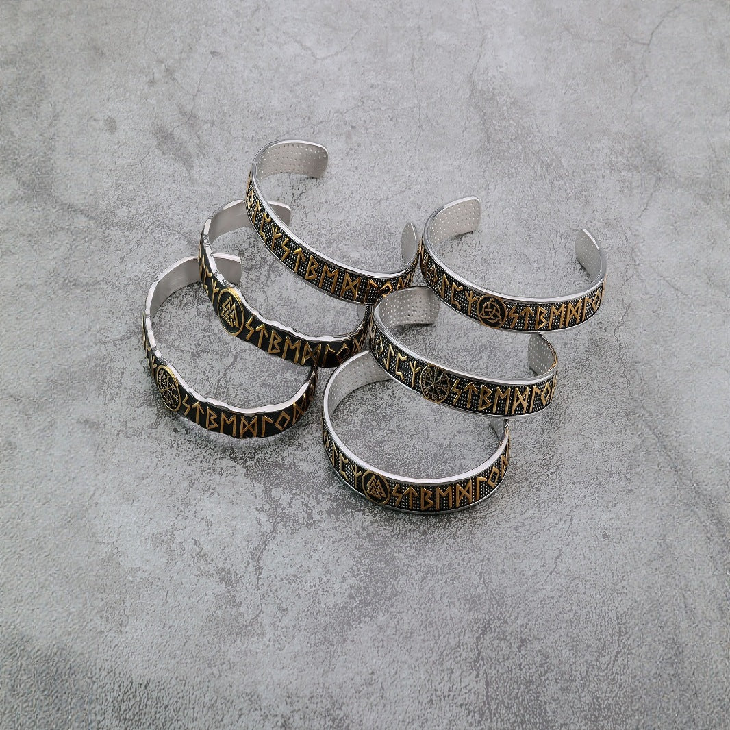 Planderful Nordic Viking Rune Stainless Steel Bracelet For Men Durable Retro Fashion Accessory