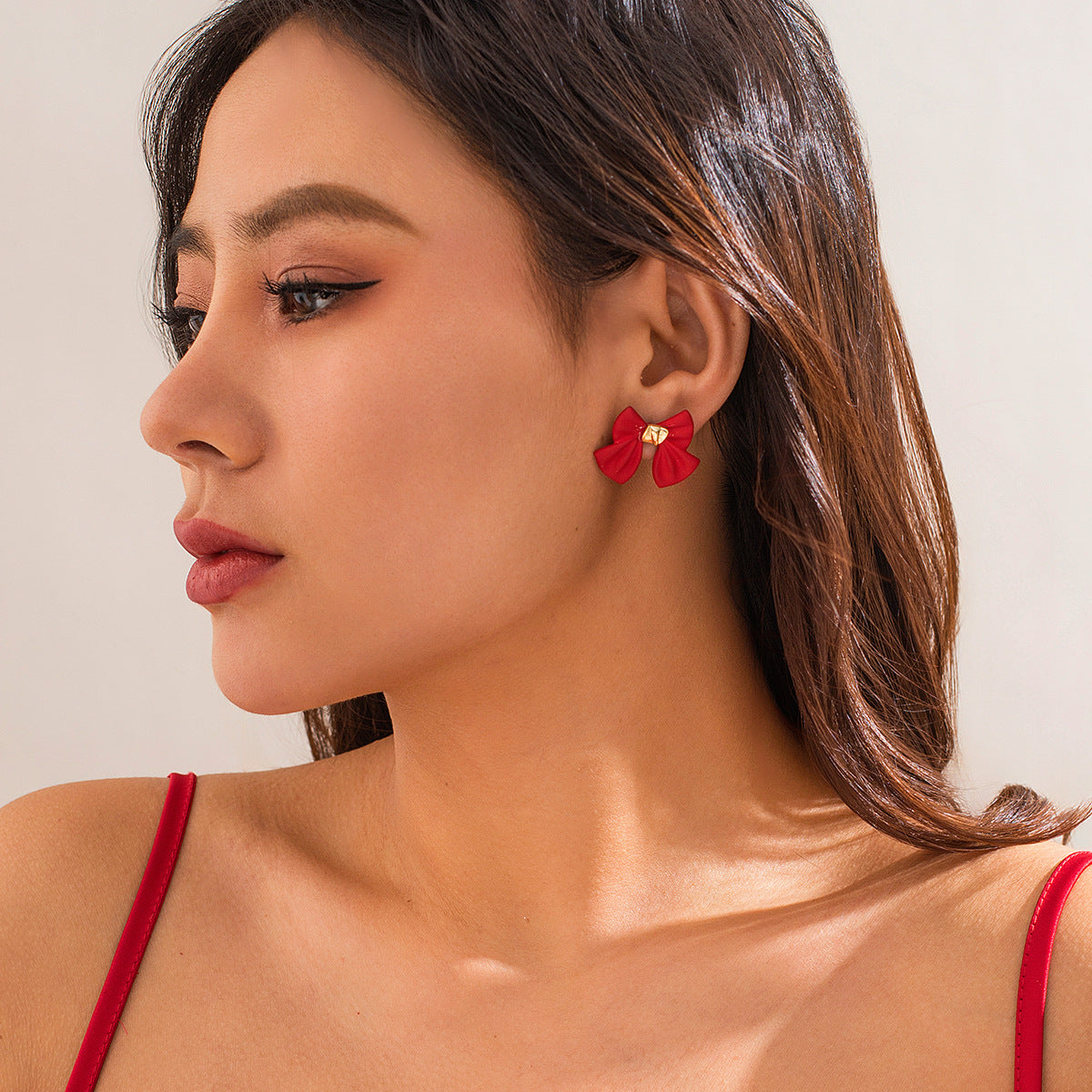 Festive Red Bow Earrings - Sterling Silver and Alloy Women's Earrings