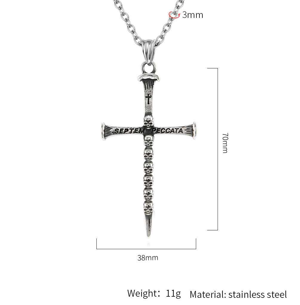Planderful Titanium Skull Pendant Necklace Seven Deadly Sins Cross Ghost Head For Punk Fashion Lovers