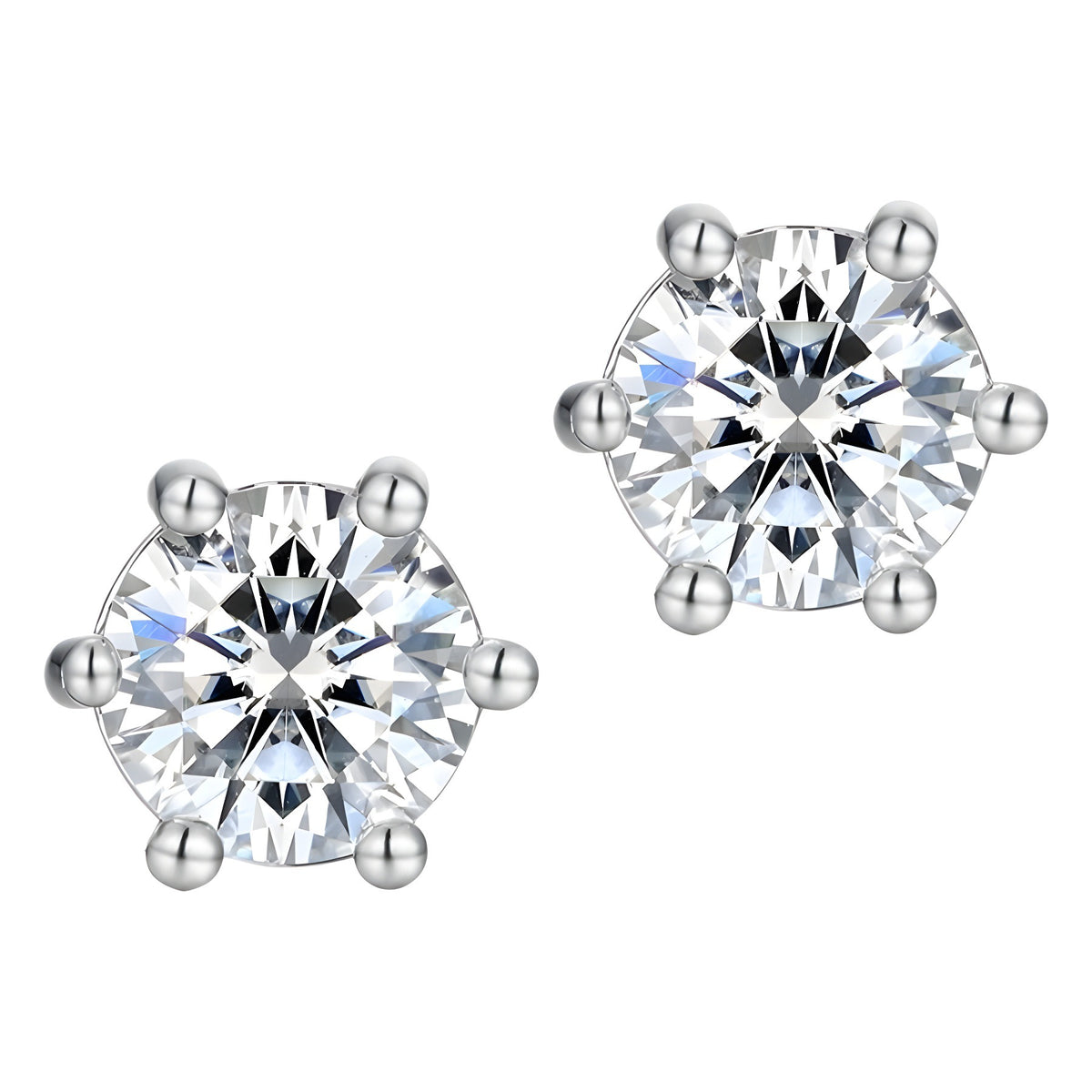 S925 Sterling Silver Moissanite Six-Prong Stud Earrings