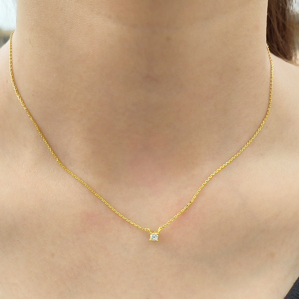 Planderful S925 Sterling Silver Zircon Pendant Necklace Four Prong Luxurious Setting For Women