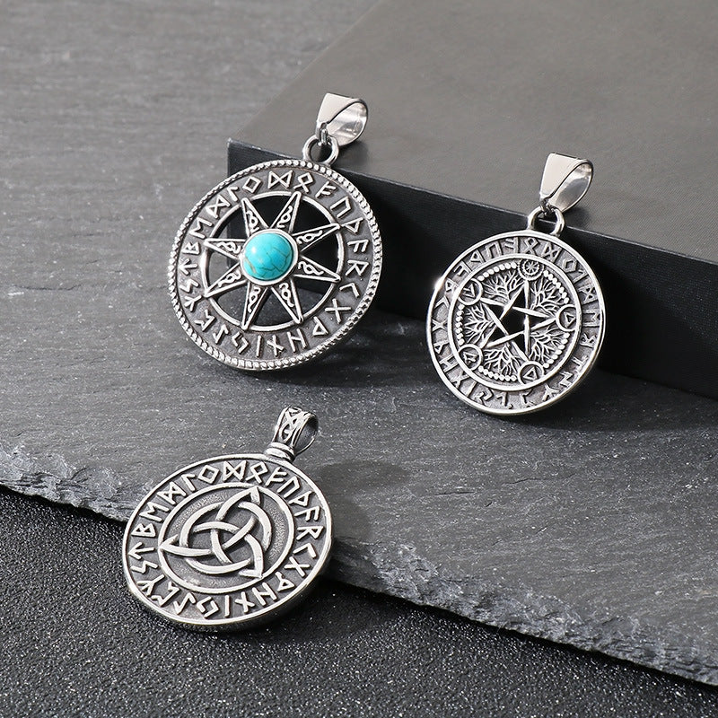 Planderful Nordic Viking Pendant for Men Turquoise Octagram
