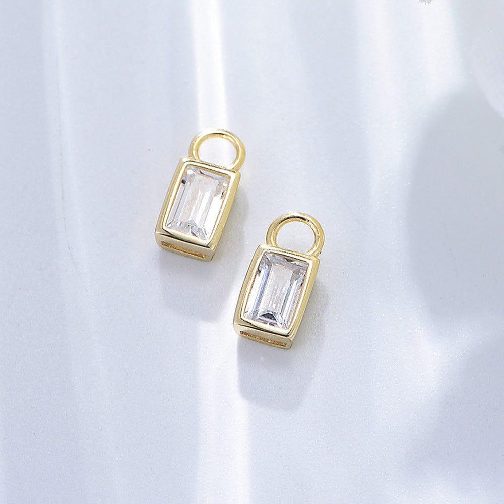 925 Sterling Silver Geometric Square Zircon Earrings, Small Earrings,