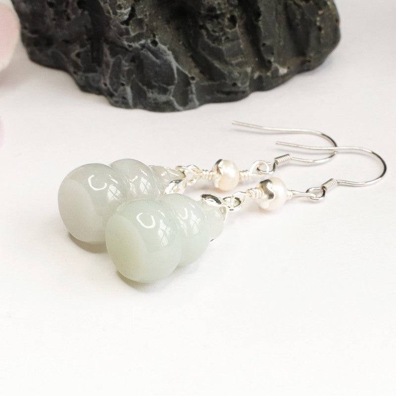 Jadeite Gourd 925 Silver Hook Earrings