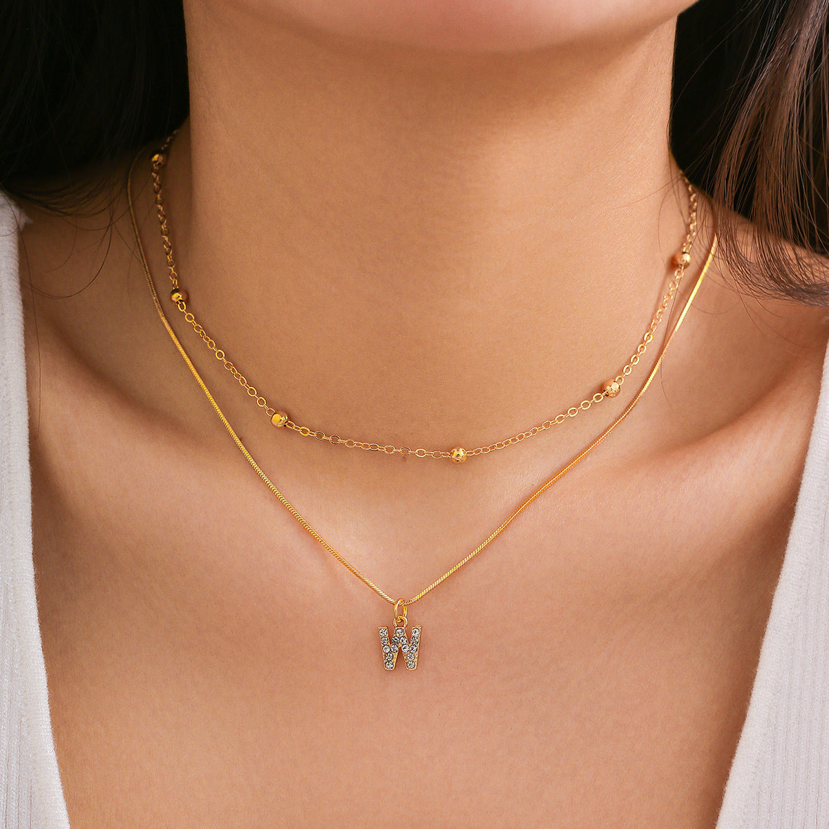 Elegant Diamond-Lined Letter Pendant Necklace with Snake Bone Chain