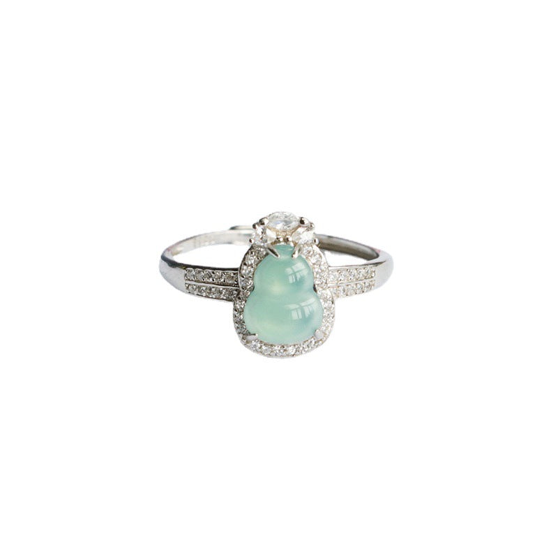 Icy Blue Jadeite Gourd 925 Silver Ring