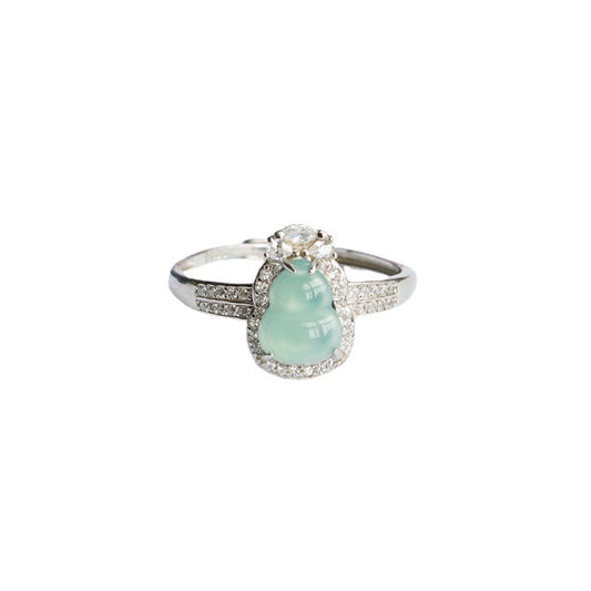 Icy Blue Jadeite Gourd 925 Silver Ring