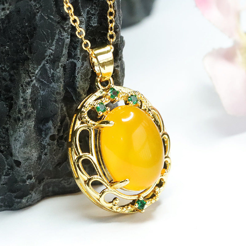 Oval Yellow Chalcedony Hollow Zircon Pendant