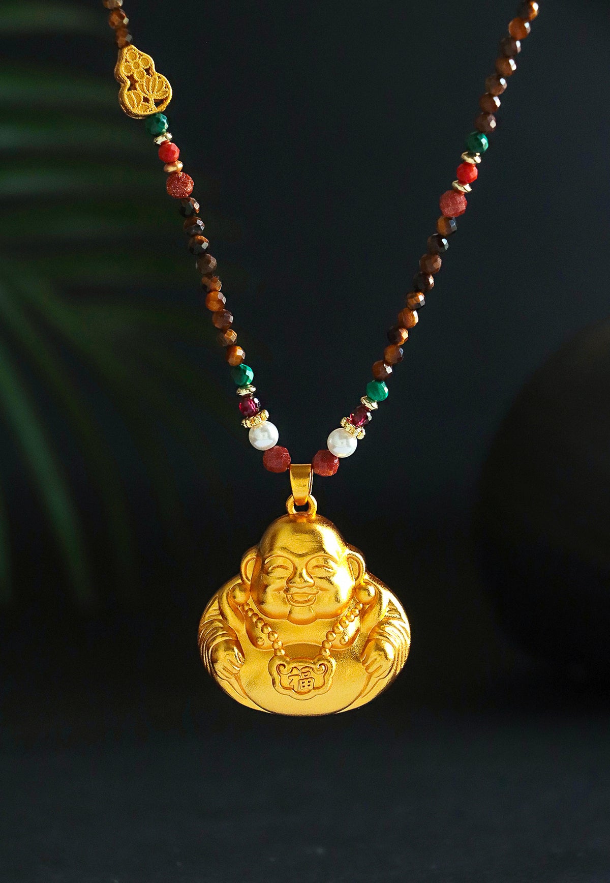 Tiger Eye & Turquoise Buddha Pendant Necklace