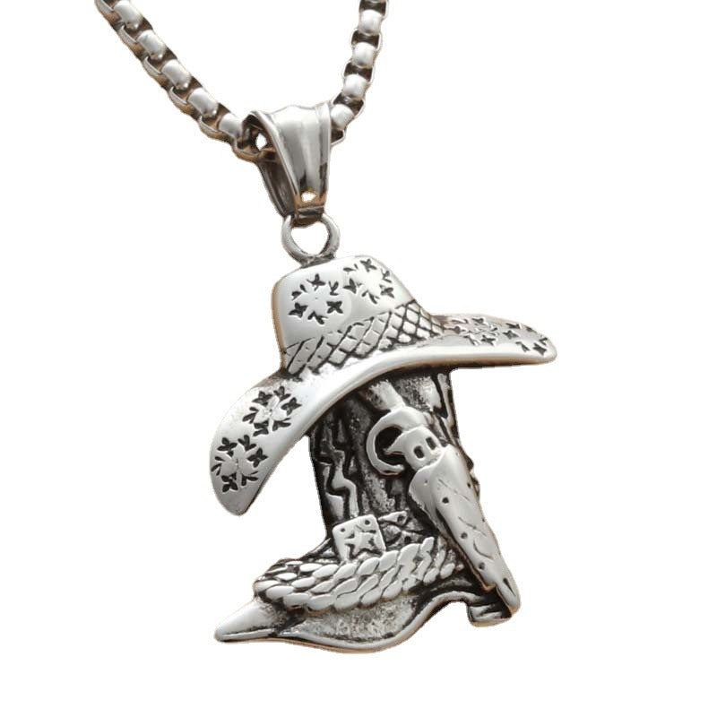 Personalized Titanium Steel Cowboy Hat Pendant Necklace for Trendy Men - Punk Style Shoes Charm