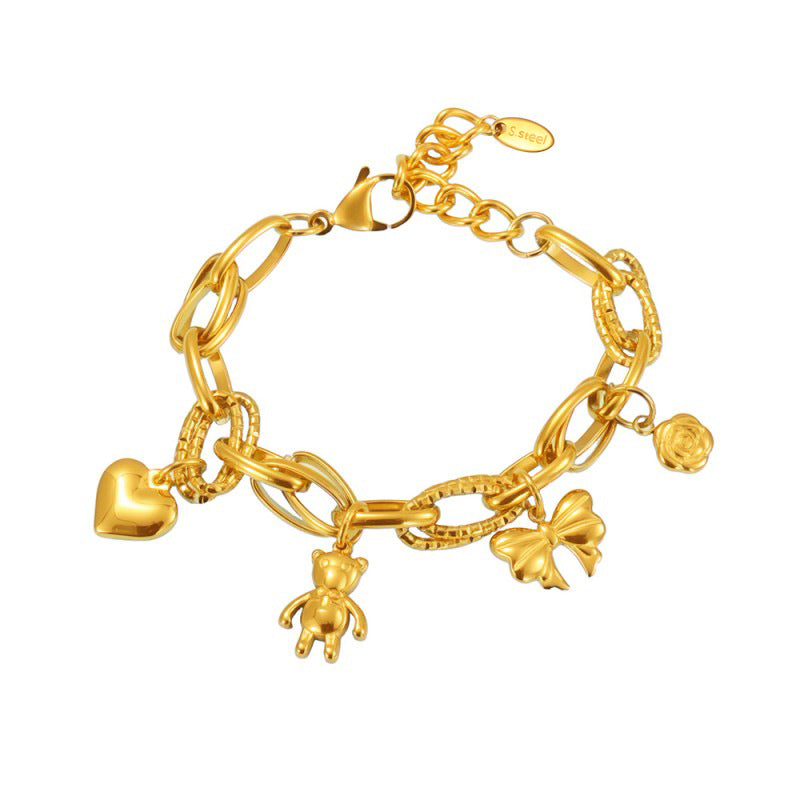 Planderful Bear Bow Gold Plated Stainless Steel Bracelet
