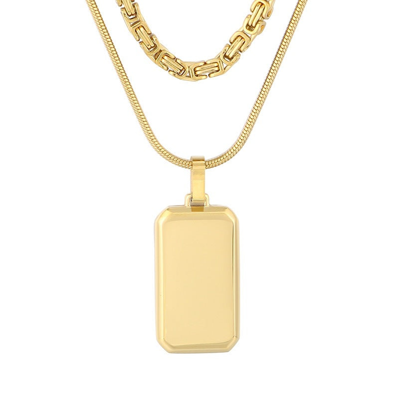 Trendy Emperor Chain Square Titanium Steel Necklace Men's Double-Layer Stacked Stainless Steel Military