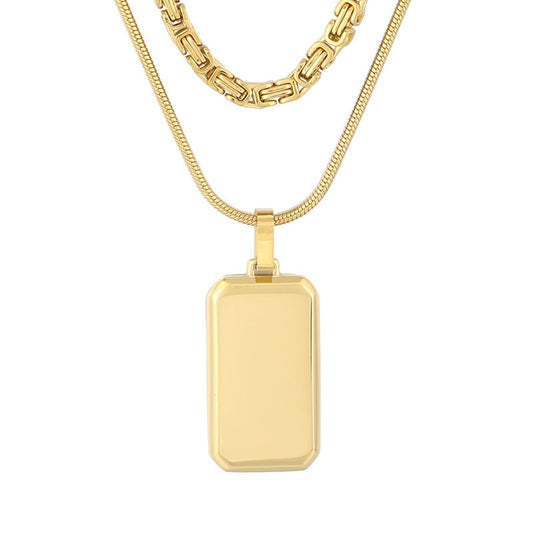 Trendy Emperor Chain Square Titanium Steel Necklace Men's Double-Layer Stacked Stainless Steel Military