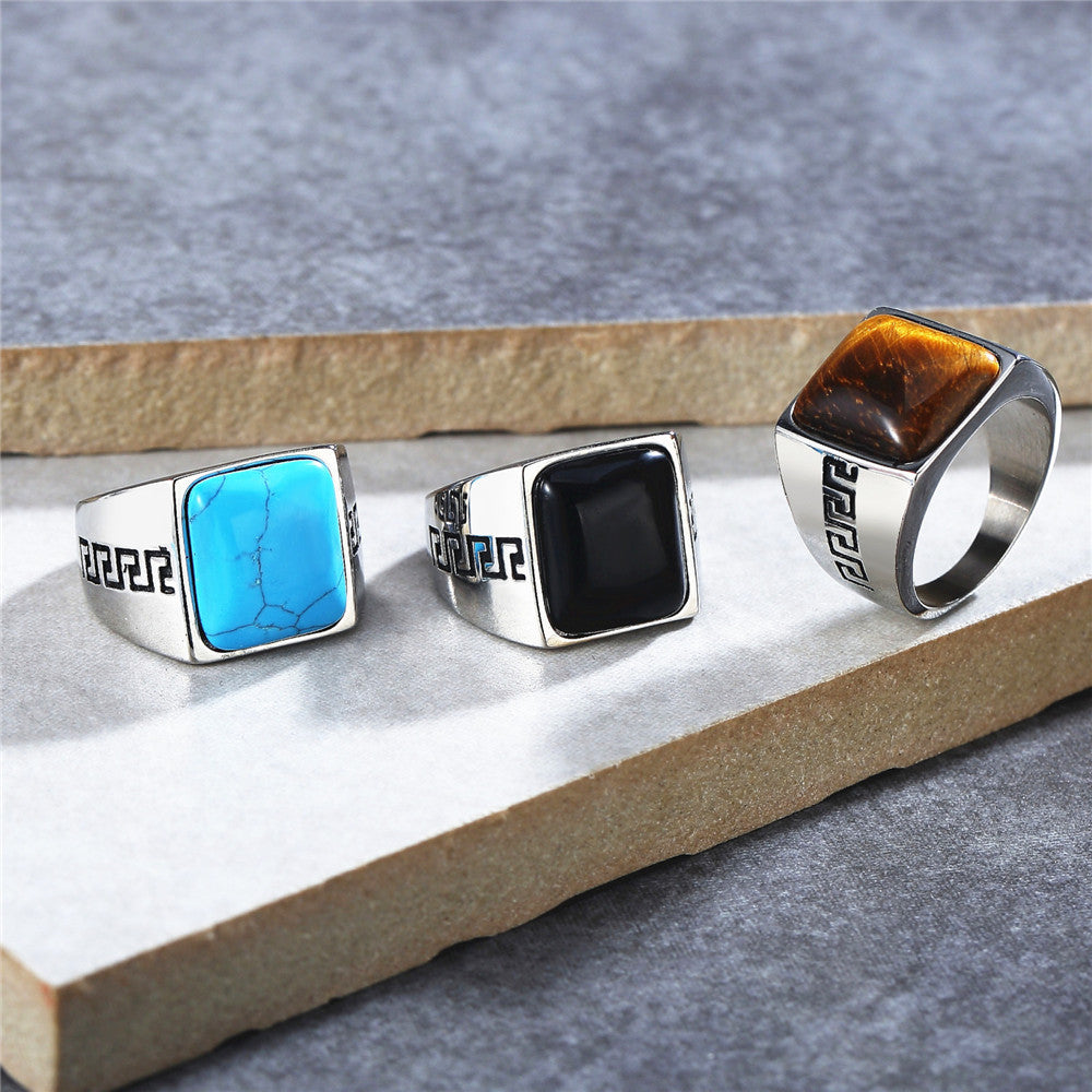 Planderful Titanium Steel Ring With Great Wall Pattern Unisex Retro Style Bold Statement Size 7 11