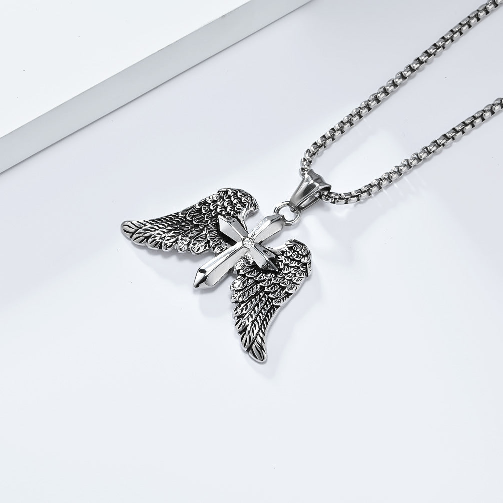 Cross-Border Vintage Archangel Double Wings Cross Necklace