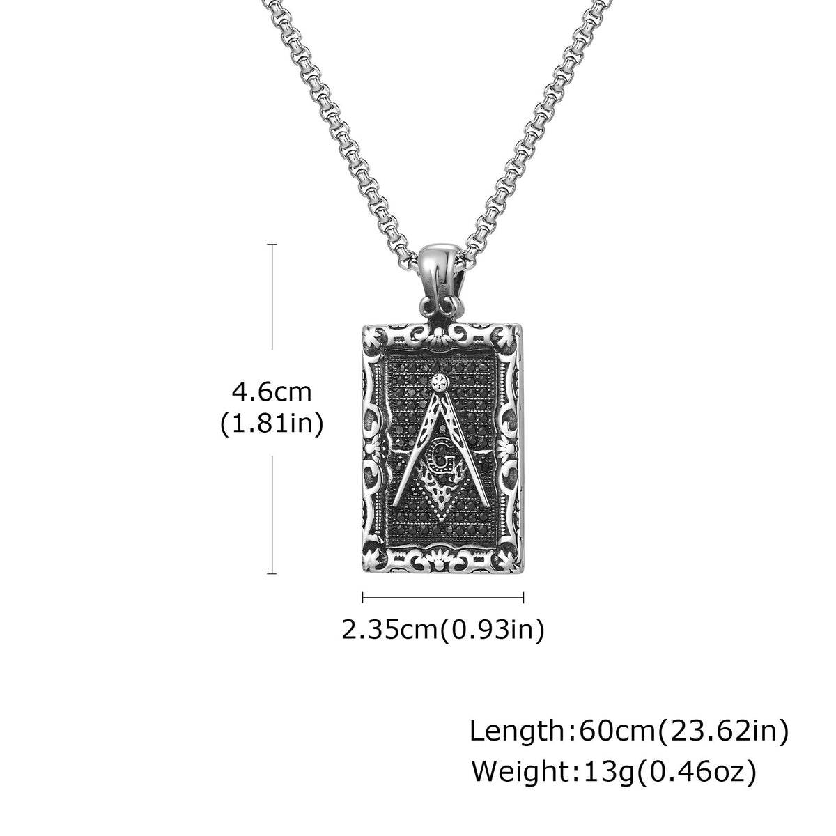 Titanium Steel Stainless Steel Freemasonry Square Tags Pendant Necklace
