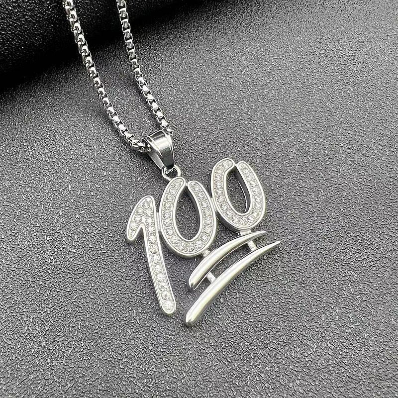 Planderful Hip Hop Necklace Gold Plated Zircon Pendant Titanium Steel 100Point Jewelry For Trendsetting Fans