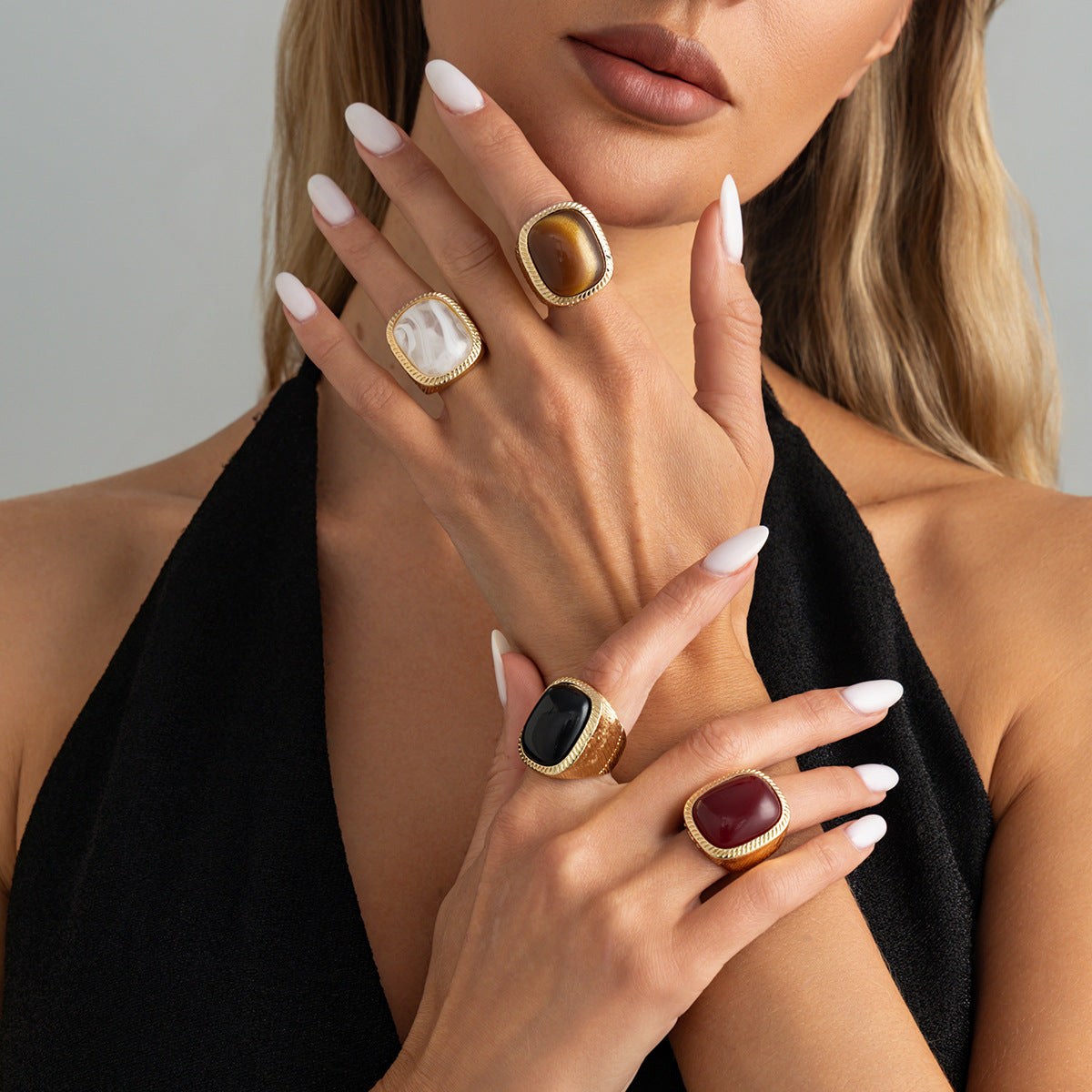 Planderful Vienna Verve Geometric Ring For Women Versatile Vintage Square Stone Statement