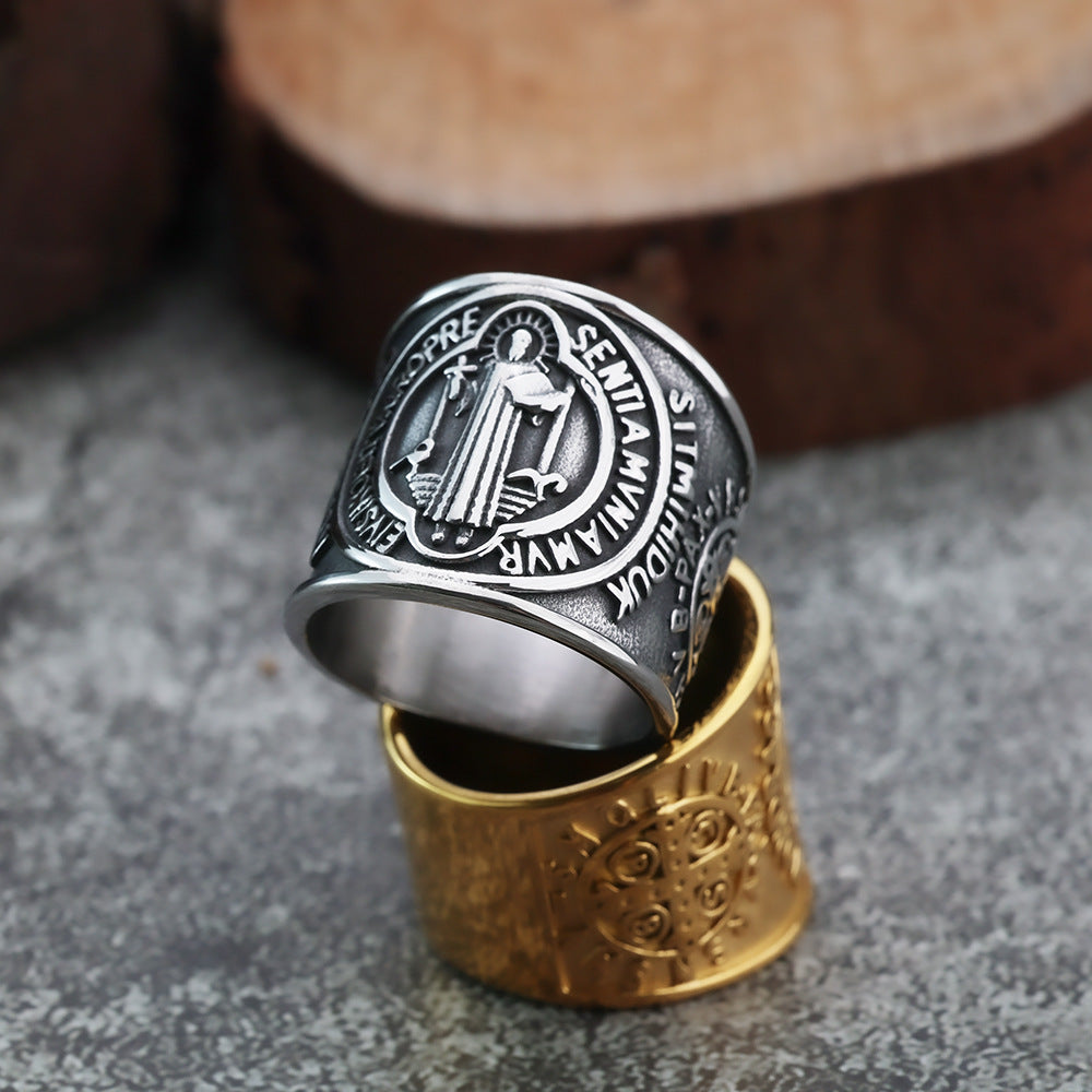 Vintage Wide Edge Titanium Steel Ring for Men Fashion Jewelry