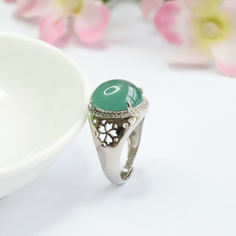 Icy Blue Jadeite Statement Cabochon 925 Silver Ring