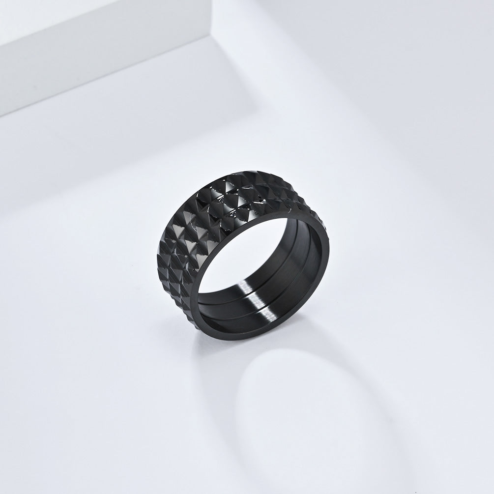 European And American Style Rhombus Lattice Stainless Steel Ring For Men And Women