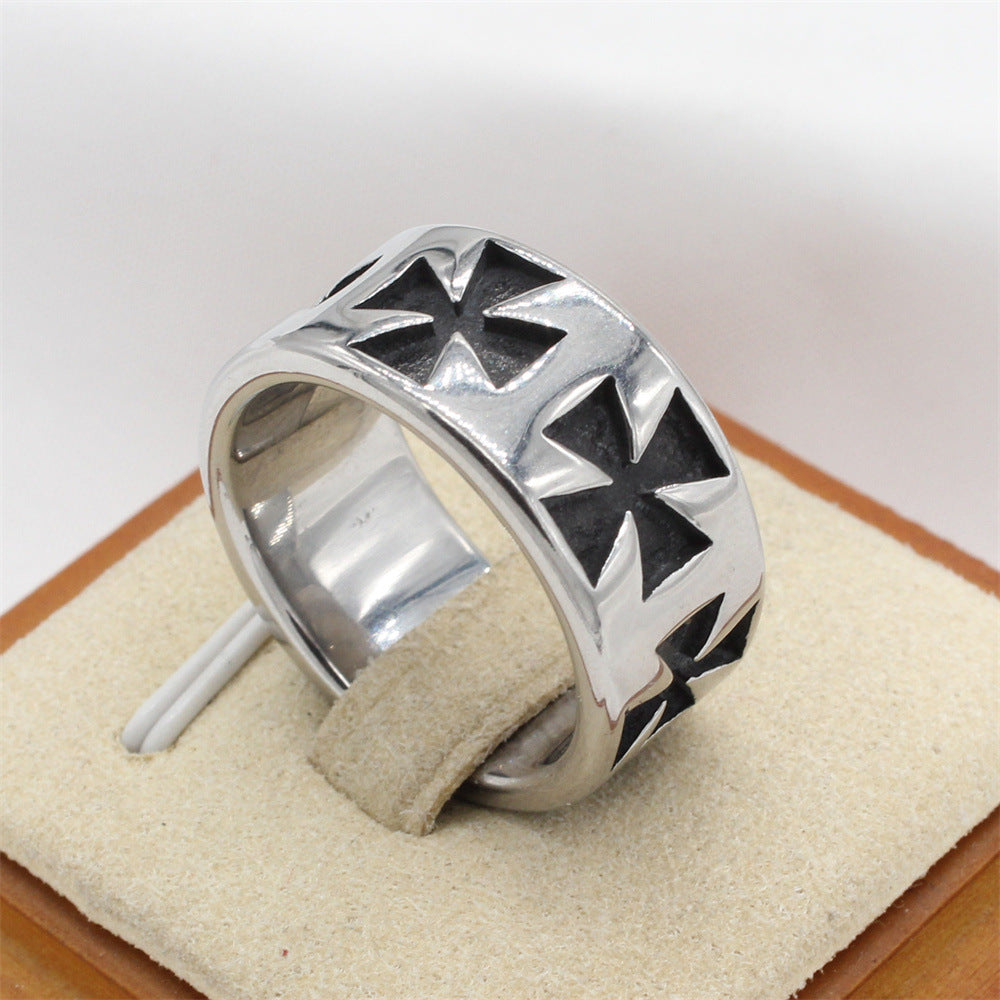 Planderful Titanium Steel Ring Retro Cross Design For Men And Unisex Bold Statement Jewelry