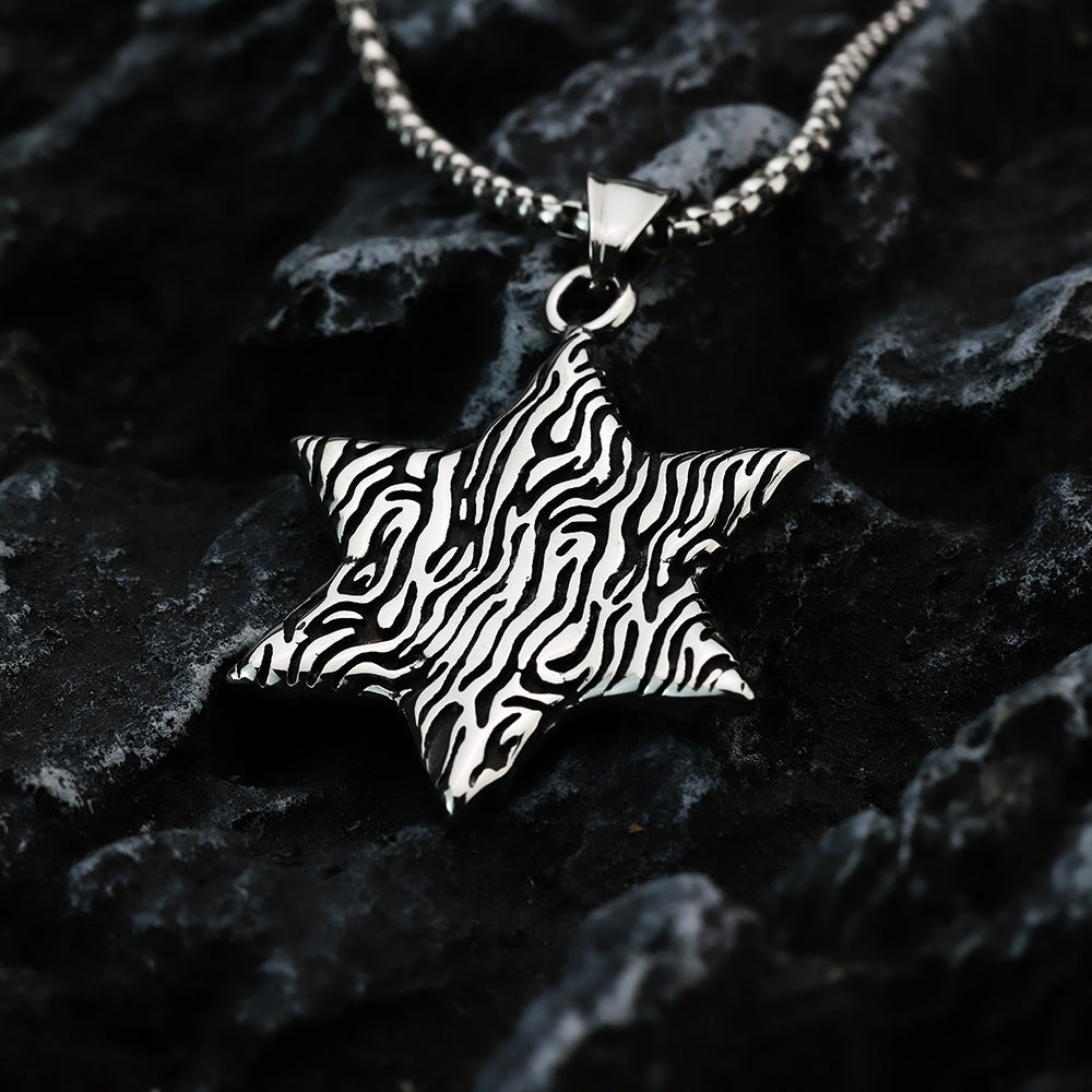 European And American Retro Men's Pendant Necklace With Black Gemstone Hexagram