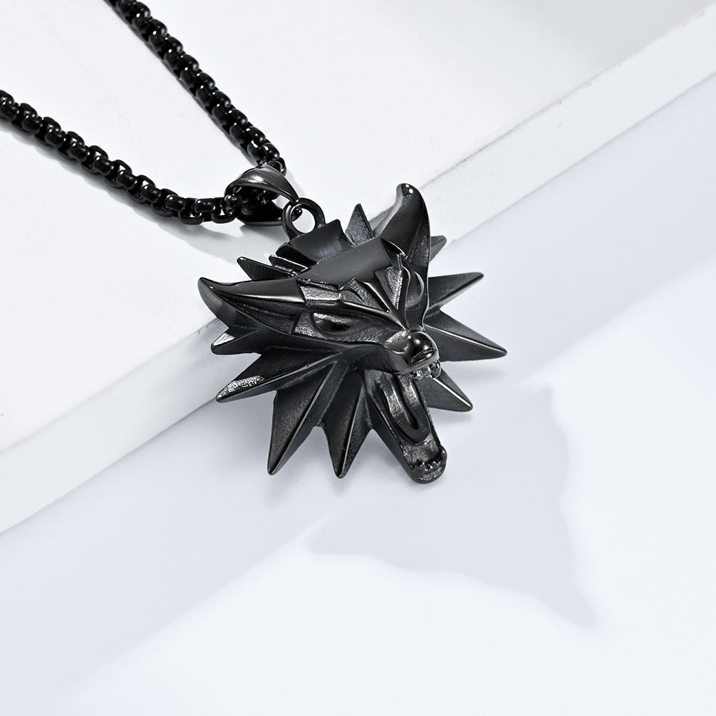 Planderful Witcher 3 Demon Hunter Wolf Head Necklace Stainless Steel Men's Jewelry