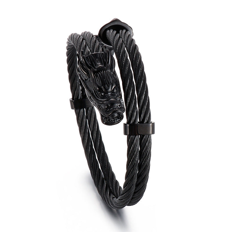 Dragon Design – Punk Style 8mm Sunway Asia Line Zodiac Dragon Titanium Steel Men's Bracelet