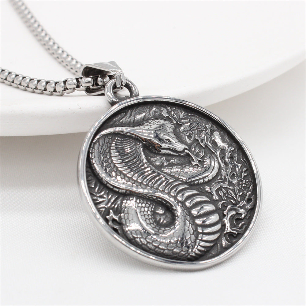 Planderful Cobra Pendant Necklace Titanium Steel Unisex Retro Style Statement Jewelry For Men And Women