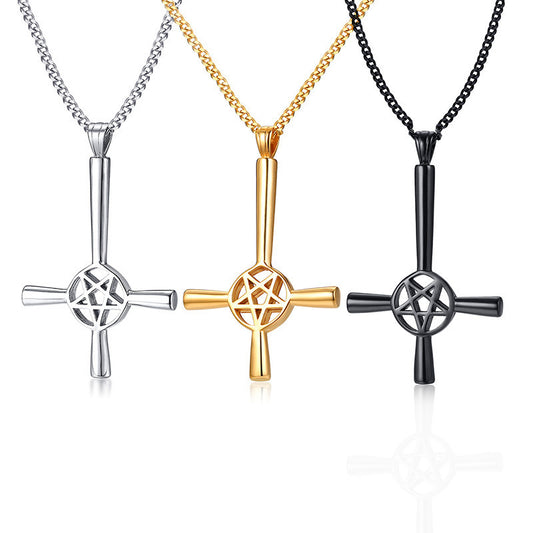 New Product Stainless Steel Satan Cross Pendant Steel Color