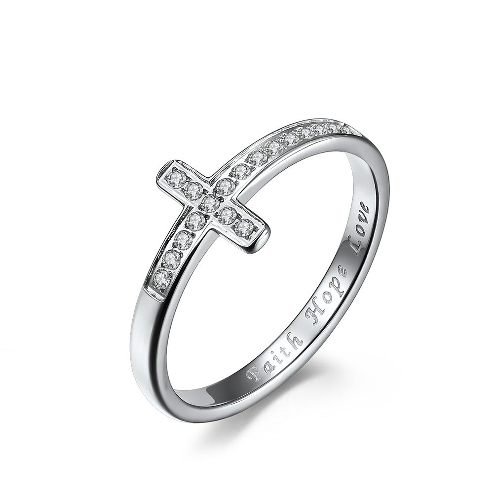 Planderful Titanium Inlaid Zircon Cross Ring Unisex For Engagement And Proposal European And American Style