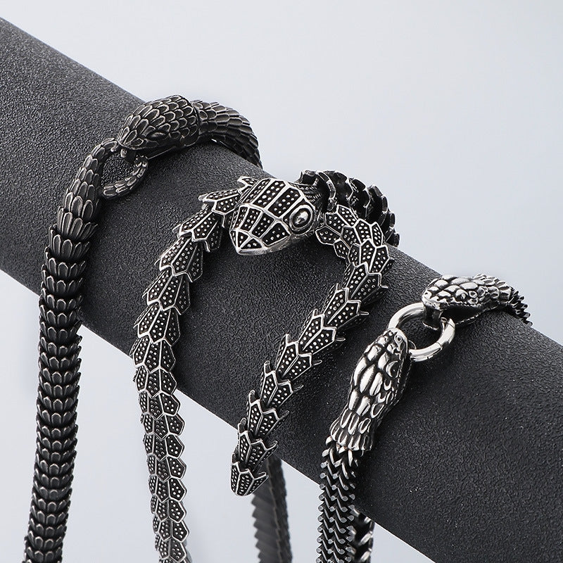 Planderful Men Snake Necklace Titanium Steel Punk Style