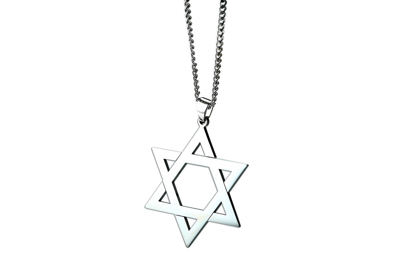 Simple And Stylish Men's Pendant Necklace 51MM Stainless Steel Hollow Hexagram Pendant