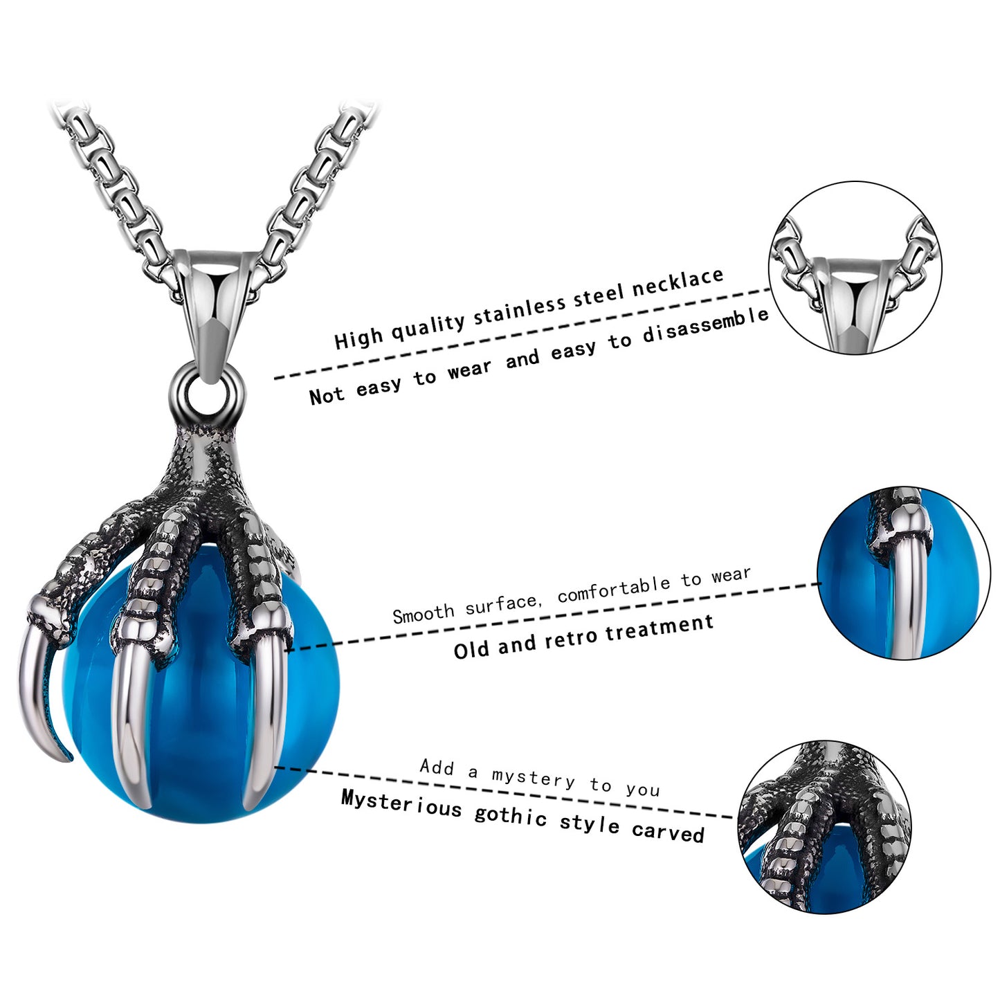Stainless Steel Necklace – Statement Dragon Claw Pendant For Men Everyday Casual Wear