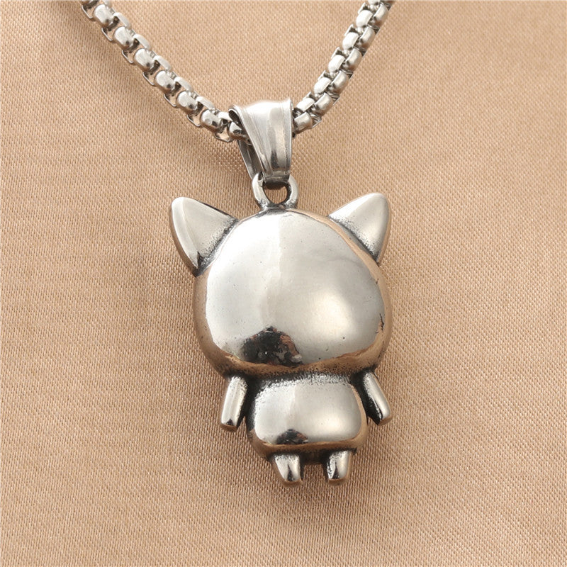 Titanium Steel Retro Lucky Pig Pendant Necklace for Men - Trendy Punk Animal Jewelry