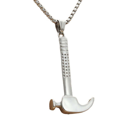 Titanium Steel Punk Hammer Pendant Necklace for Men - Retro Trendy Tool Design