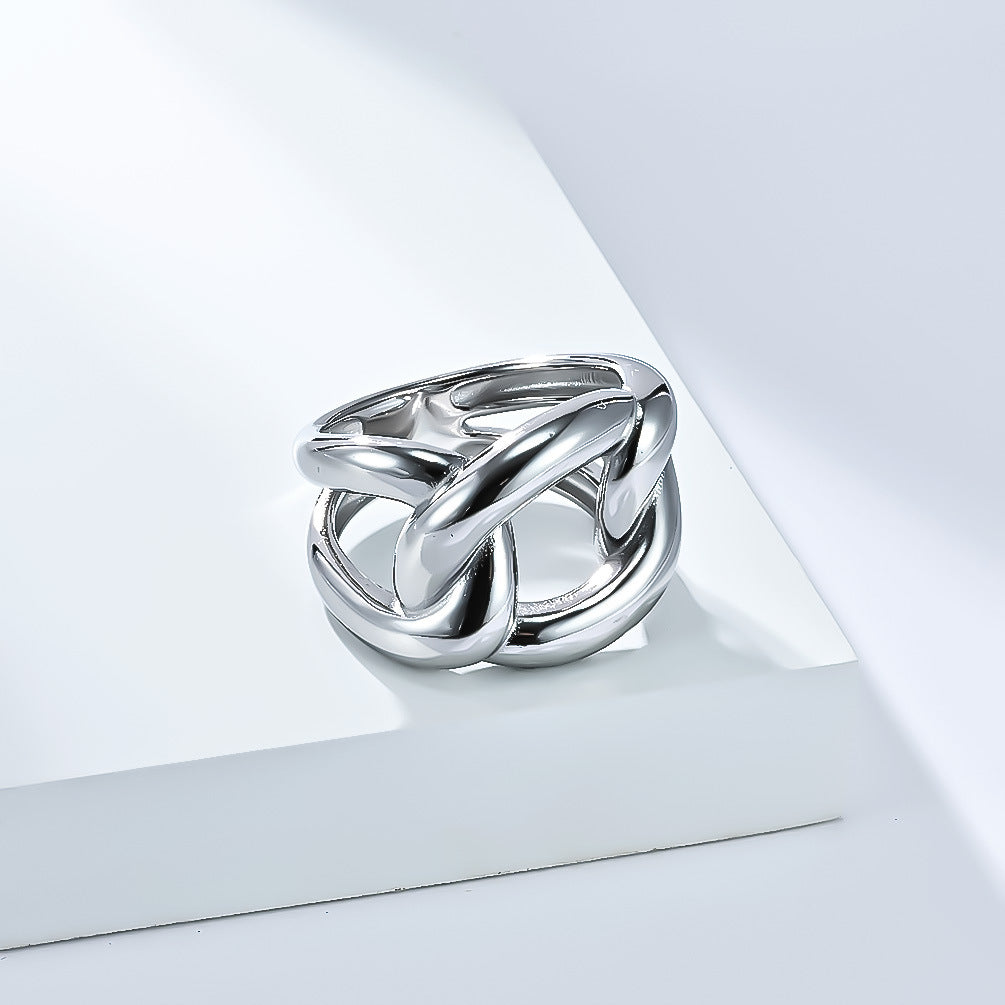 Planderful Titanium Steel Ring For Women Geometric Modern Design Smooth Surface Irregular Cuban Chain Jewelry