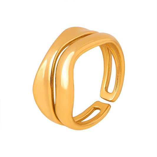 Luxurious Titanium Steel Gold-Plated Double-Layer Ring - Elegant Jewelry for Women of Style