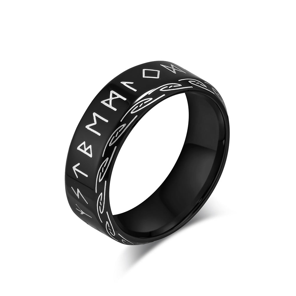 Nordic Retro Viking Text Titanium Steel Ring for Men