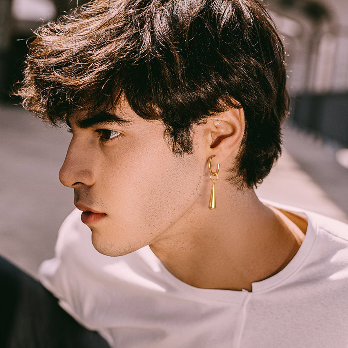 Modern Stainless Steel Earring — Single — Gold / Black