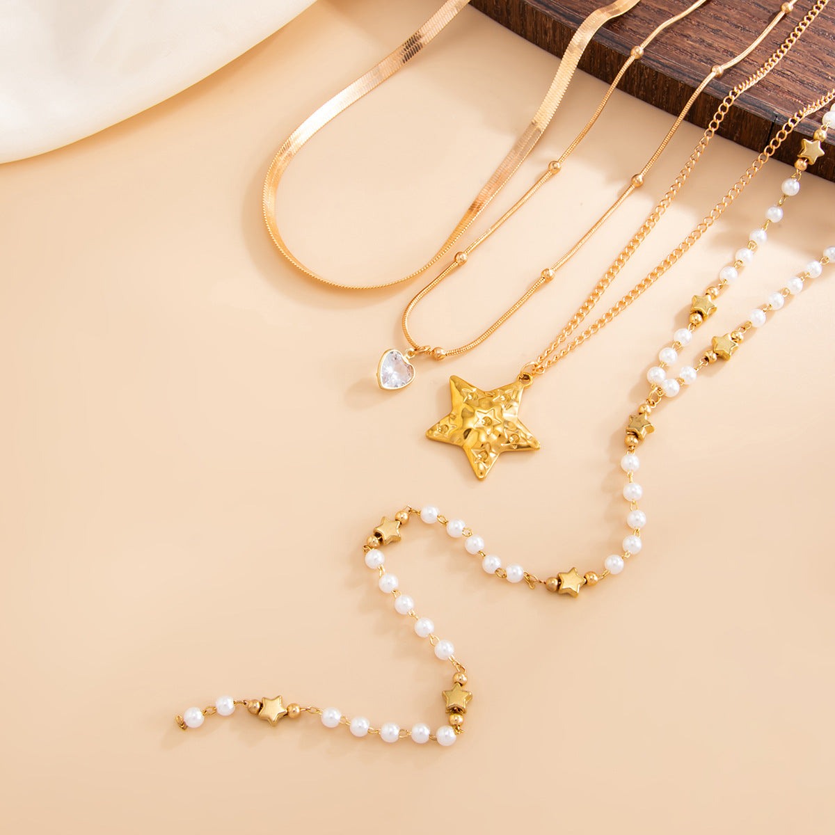 Spice Girls Style Long Y-Shaped Starfish Pearl Necklace Holiday Beaded Thin Chain
