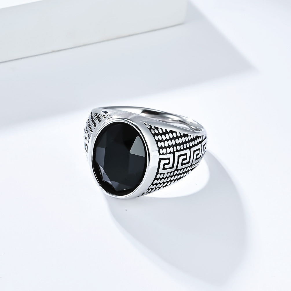 Planderful Titanium Steel Zircon Ring With Great Wall Pattern For Men Fade Resistant Durable Jewelry