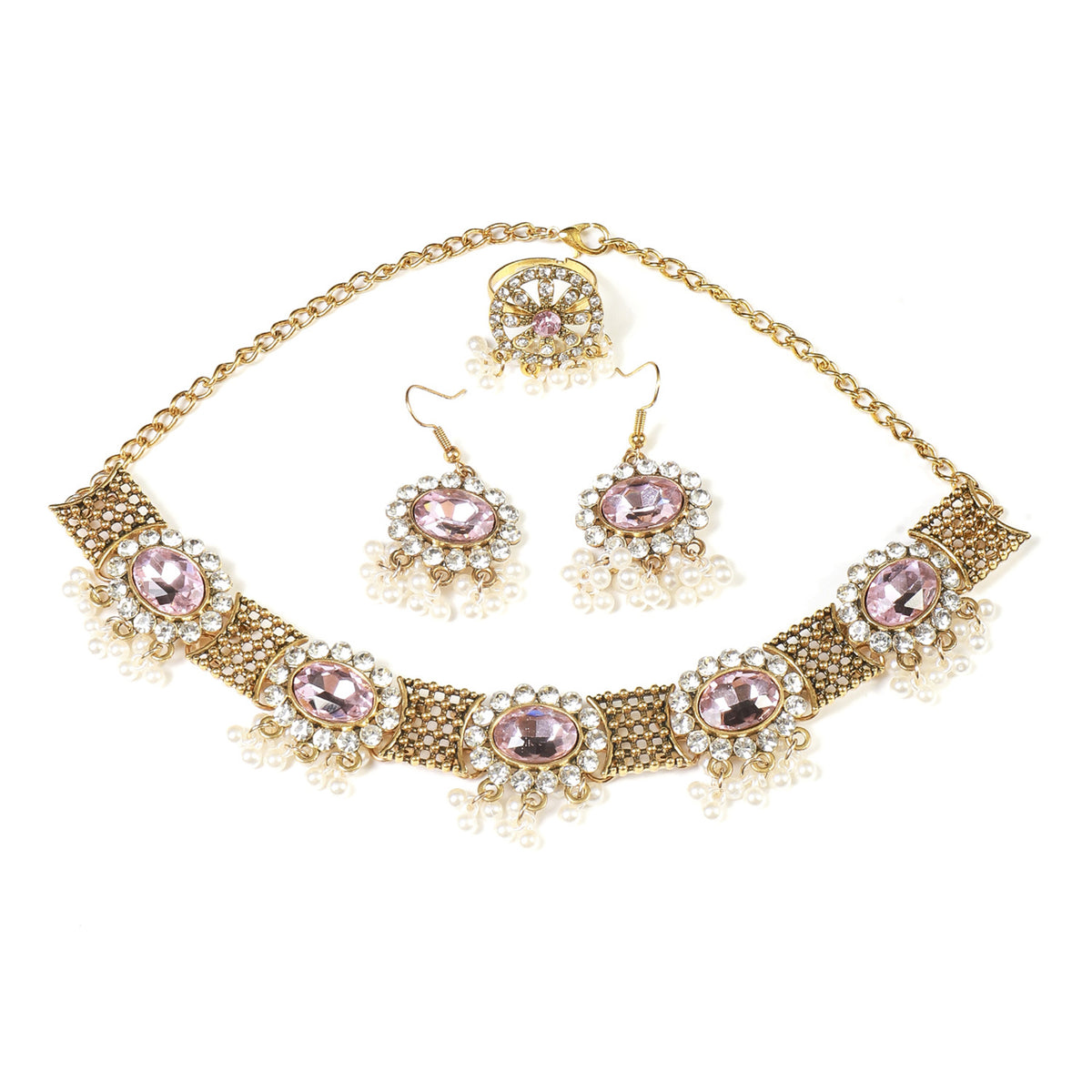 Savanna Rhythms Alloy Jewelry Set with Tassels and Rhinestones