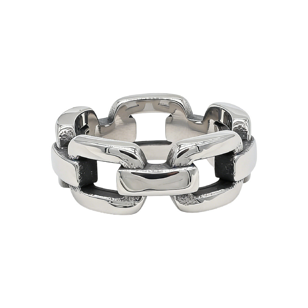 Planderful Titanium Steel Cuban Chain Ring Unisex Statement Jewelry For Men Women