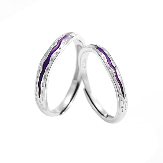Planderful Jewelry Luminous Sterling Silver Purple Couple Ring for Girlfriend Valentines Day Gift